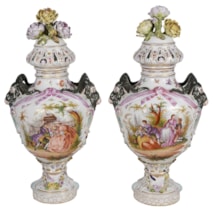 Large pair Meissen style porcelain lidded vases, 19th Century.