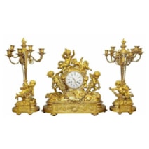 Large Louis XVI Style Ormolu Clock Set by Deniere
