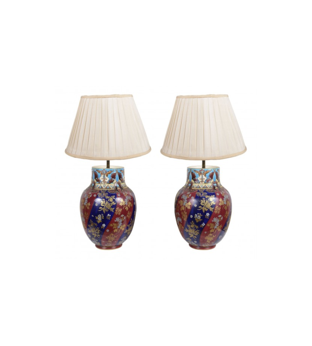 Pair Late 19th Century Majolica Vases / Lamps