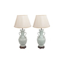 Pair Chinese Celadon Porcelain vases / lamps.