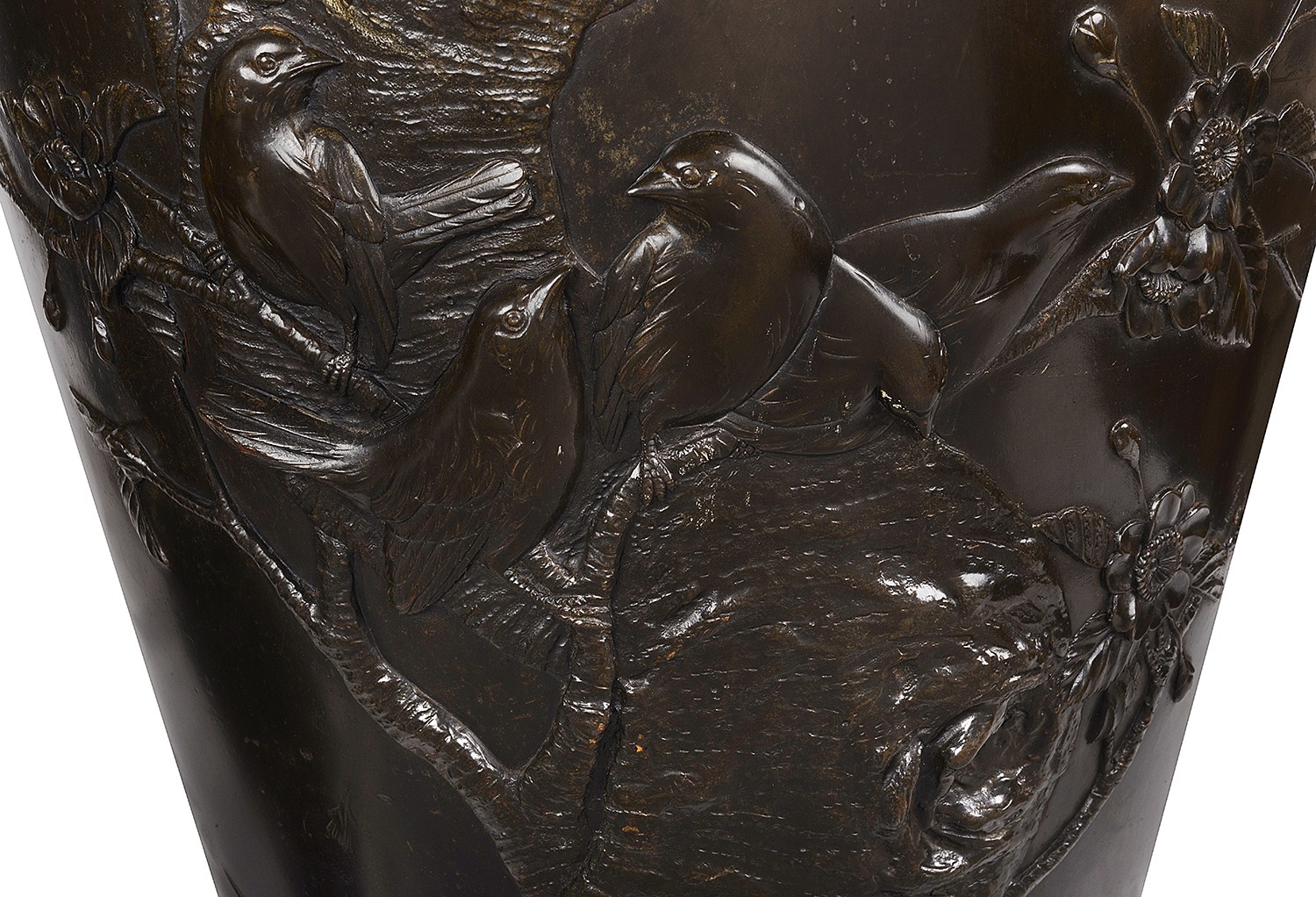 PAIR LARGE 19TH CENTURY JAPANESE BRONZE EMBOSSED VASES