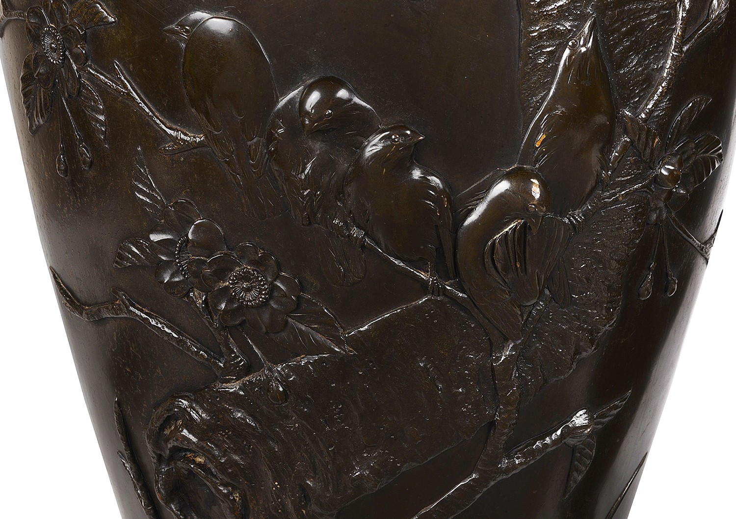 PAIR LARGE 19TH CENTURY JAPANESE BRONZE EMBOSSED VASES