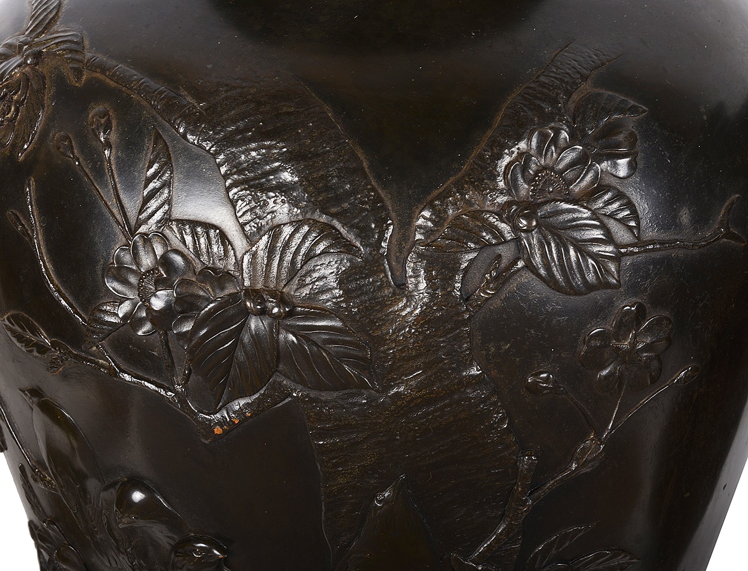 PAIR LARGE 19TH CENTURY JAPANESE BRONZE EMBOSSED VASES