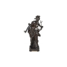Carrier-Belleuse bronze female statue holding a harp, 'Harmone' 19th Century.