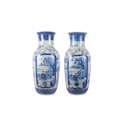 Large pair 19th Century Japanese Blue and White vases.