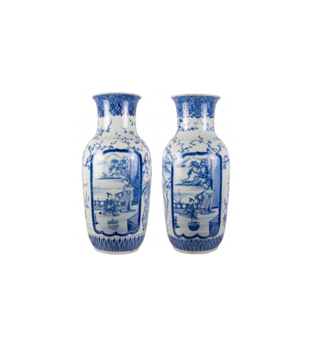 Large pair 19th Century Japanese Blue and White vases.