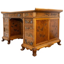 Japanned 19th century pedestal desk, attributed to Viardot.