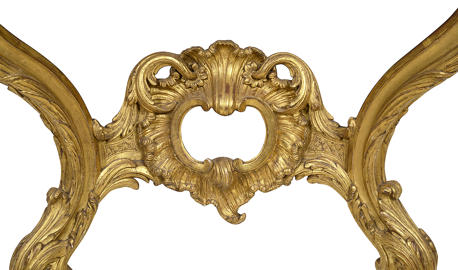 Pair French carved gilt wood console tables, circa 1840
