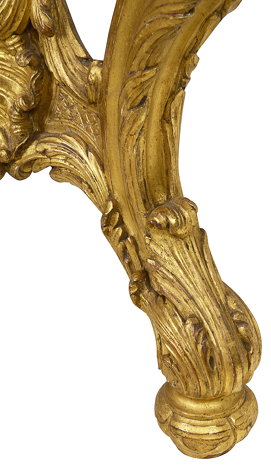 Pair French carved gilt wood console tables, circa 1840