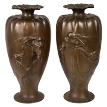 Pair Meiji period Japanese bronze vases.
