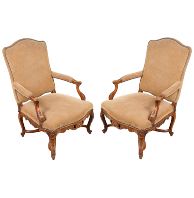 Pair 18th Century French Walnut Bergere Arm Chairs