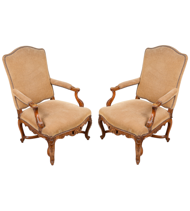 Pair 18th Century French Walnut Bergere Arm Chairs