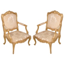 Pair 19th Century French carved gilt wood Louis XVI style arm chairs
