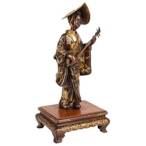 Japanese Miyao bronze figure of a female musician.