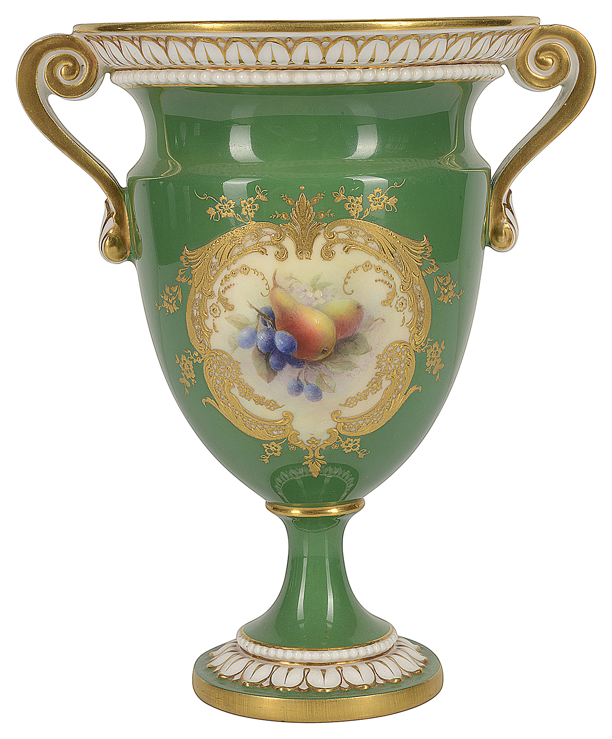 Royal Worcester two handle vase, signed Richard Seabright, 1909