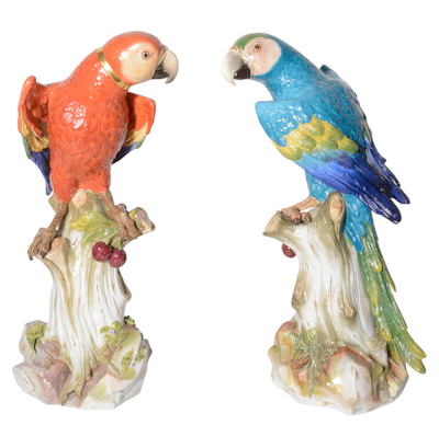 Pair 19th Century Meissen porcelain Parrots.