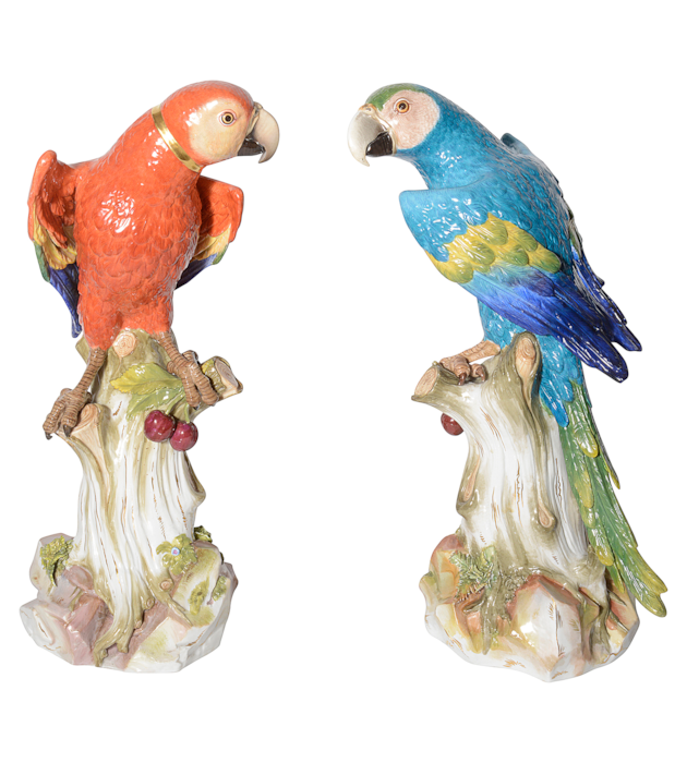 Pair 19th Century Meissen porcelain Parrots.