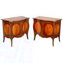 Pair Sheraton revival serpentine commodes, circa 1920
