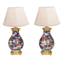 Pair fine 19th Century Chinese Cloisonné lamps.