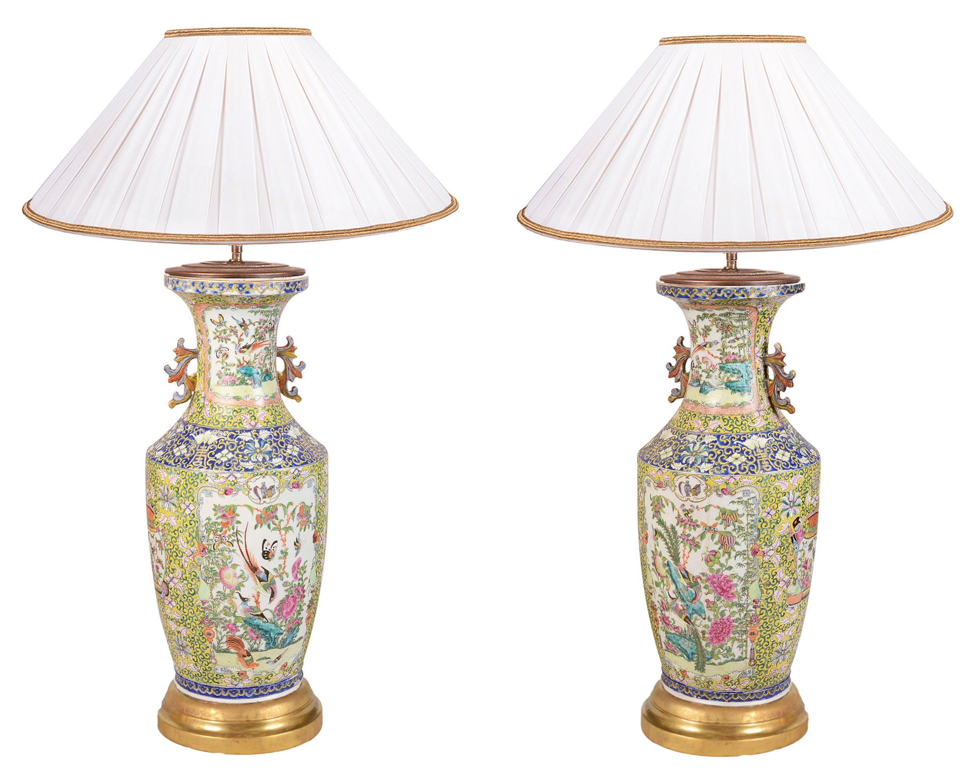 Pair of 19th Century Rose Medallion, Canton Vases / Lamps