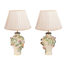 Pair 19th Century pierced Meissen vases / lamps