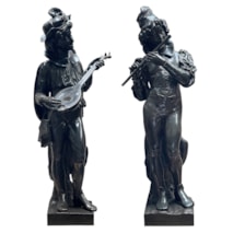 Pair large 19th Bronze Venetian musicians, circa 1860
