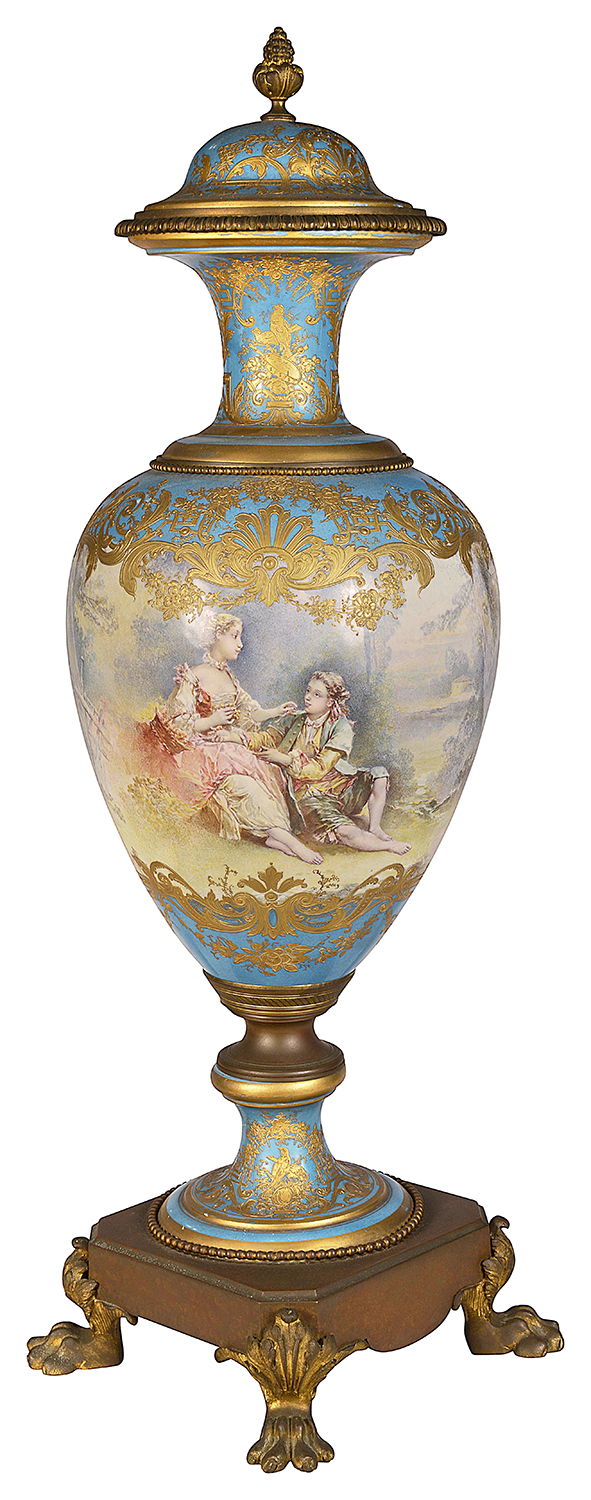 19th Century Sevres style lidded vase.