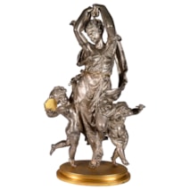 19th Century Silvered bronze mother and children dancing. By Carrier