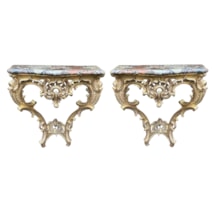 Pair French 18th Century carved gilt wood console tables.