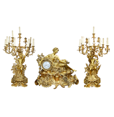 Important 19th Century French clock garniture by Deniere.