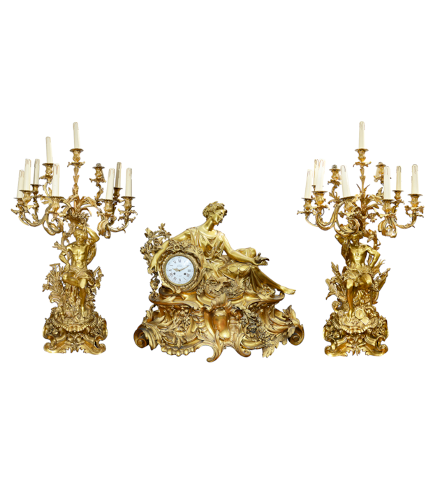 Important 19th Century French clock garniture by Deniere.