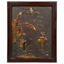 Meiji period bronze plaque.