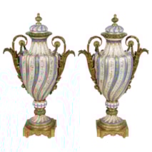 Pair 19th Century Sevre style lidded vases.