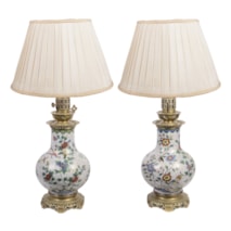 Pair of Oriental Style Enamel Lamps, 19th Century