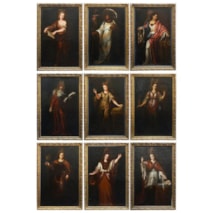 Set of Nine, Large Early 18th Century Oil on Canvas Paintings of Various Sibyls