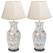 Pair of 19th Century Chinese Rose Medallion Vases or Lamps
