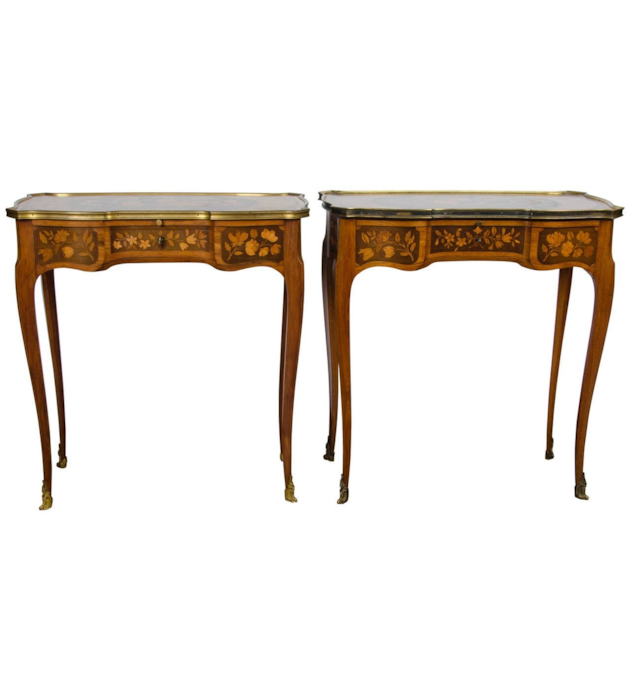 Pair of Louis XV Style Inlaid Side Tables