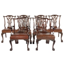 Eight Chippendale Style Dining Chairs, 19th Century
