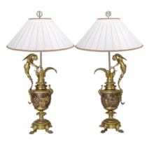Pair of Neo-Classical bronze ewer lamps, 19th Century.