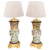 Pair of late 19th Century Chinese crackle-ware vases / lamps