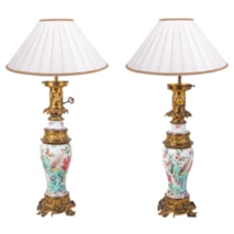 Pair 19th Century Chinese Famille Rose vases / lamps, circa 1880.