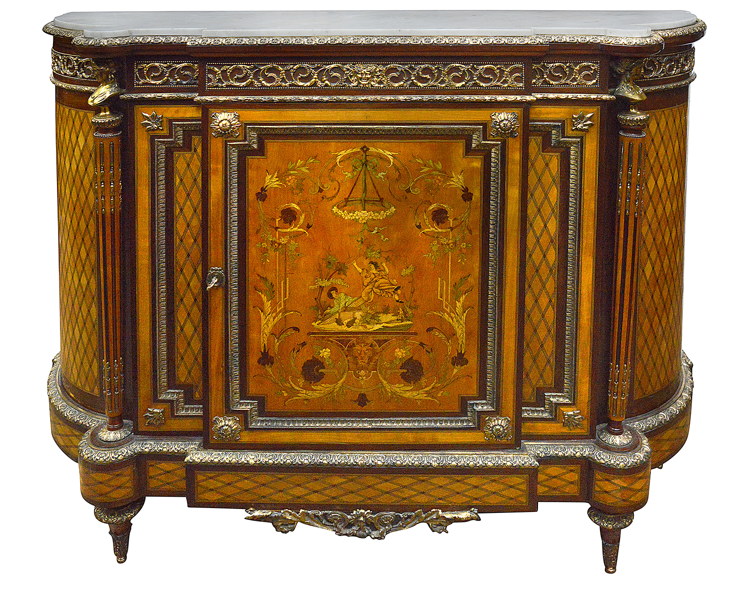 Louis XVI style marquetry inlaid side cabinet, 1880.