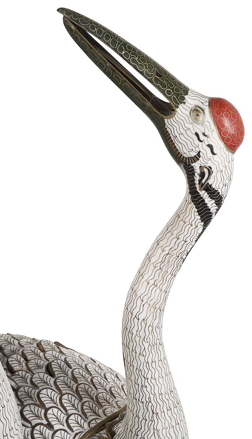 Pair of imposing Chinese Imperial style Cloissone cranes