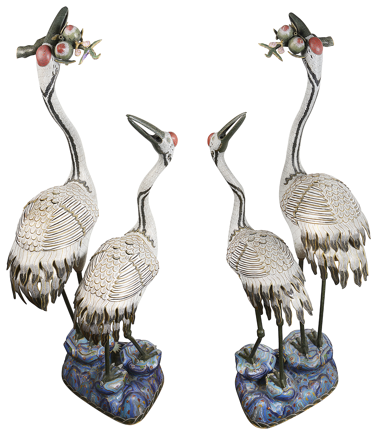 Pair of imposing Chinese Imperial style Cloissone cranes