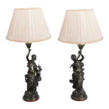 Pair 19th Century Bronze maiden statues / lamps by H. Moreau