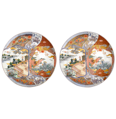 Pair Japanese Imari chargers, Meiji period, 21.5" diameter