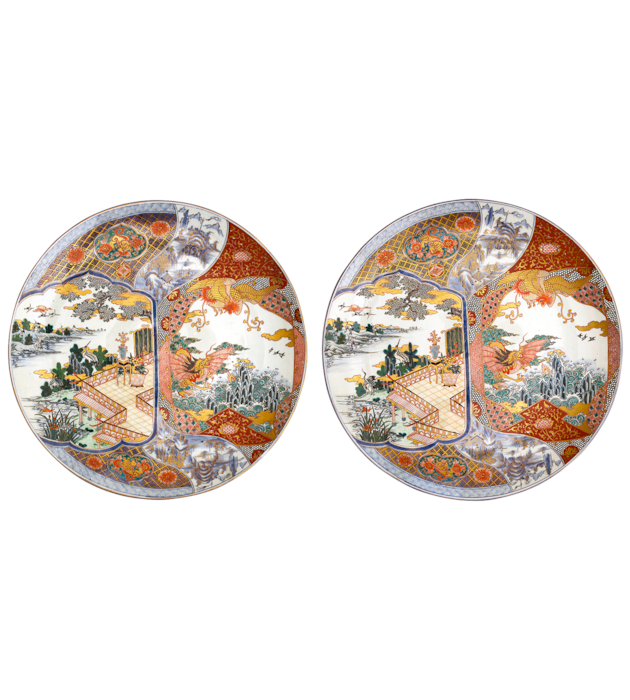 Pair Japanese Imari chargers, Meiji period, 21.5" diameter