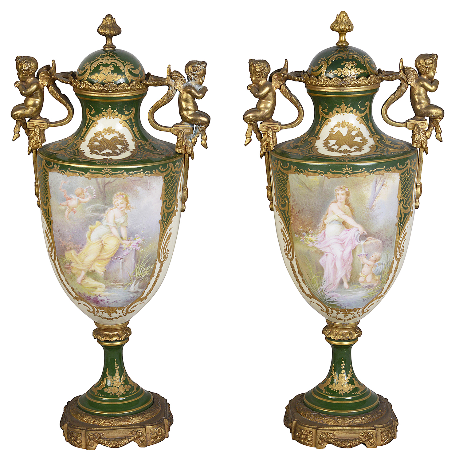 Pair 19th Century French Sevres style vases.