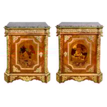 Pair 19th Century Marquetry inlaid side cabinets.