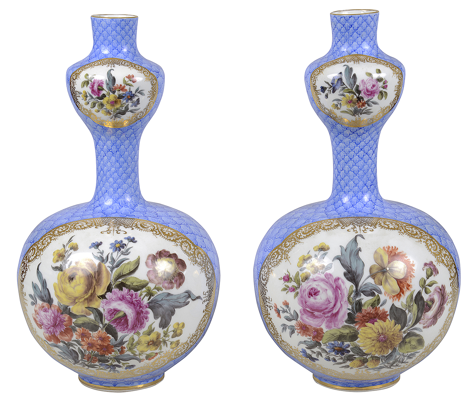 Pair Meissen style porcelain gourd vases, circa 1890